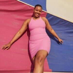 NWT Beyond Yoga Spacedye Refocus Sports Mini Dress L Pink Racerback Shelf Bra